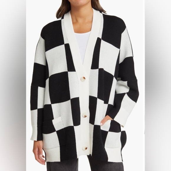 • LALA ORIGINAL DESIGN: Love You Oversized Checkerboard Cardi size small - Picture 1 of 6